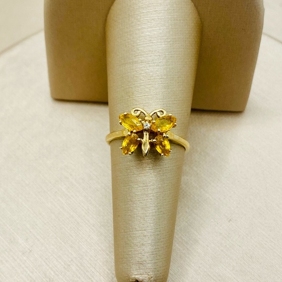 EUC Gold Natural Citrine & Diamond Butterfly Ring - Picture 5 of 12